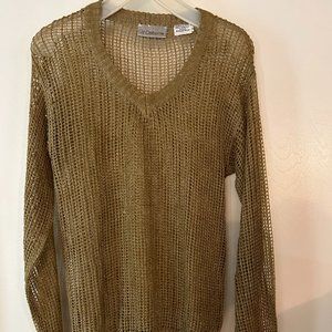 Vintage Liz Claiborne Mesh Pullover V-neck Sweater Gold/khaki